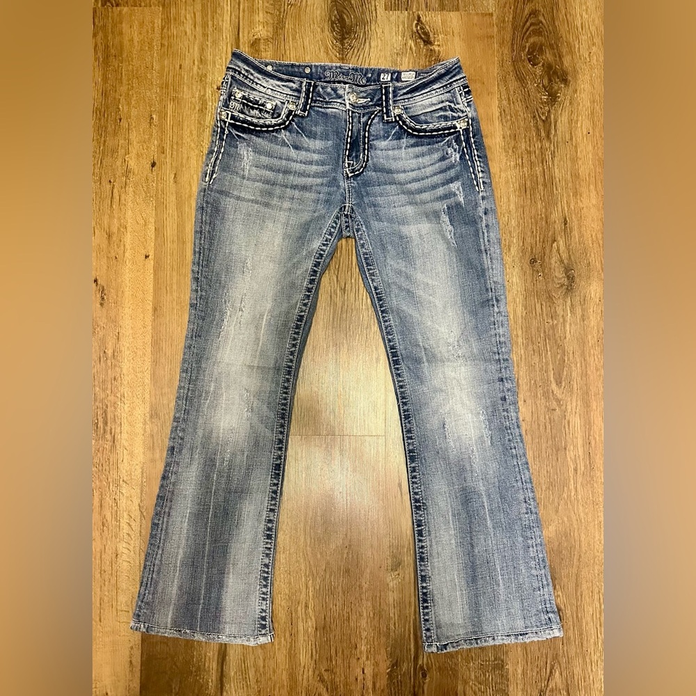 SOLD Miss Me Low Rise Light Blue Easy Boot Cut Jeans Size 27